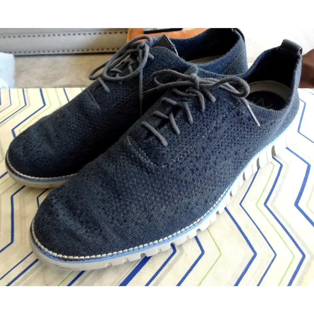 Cole Haan Navy Blue Zerogrand Stichlite Wingtip Oxford Knit Sneaker Men 10.5